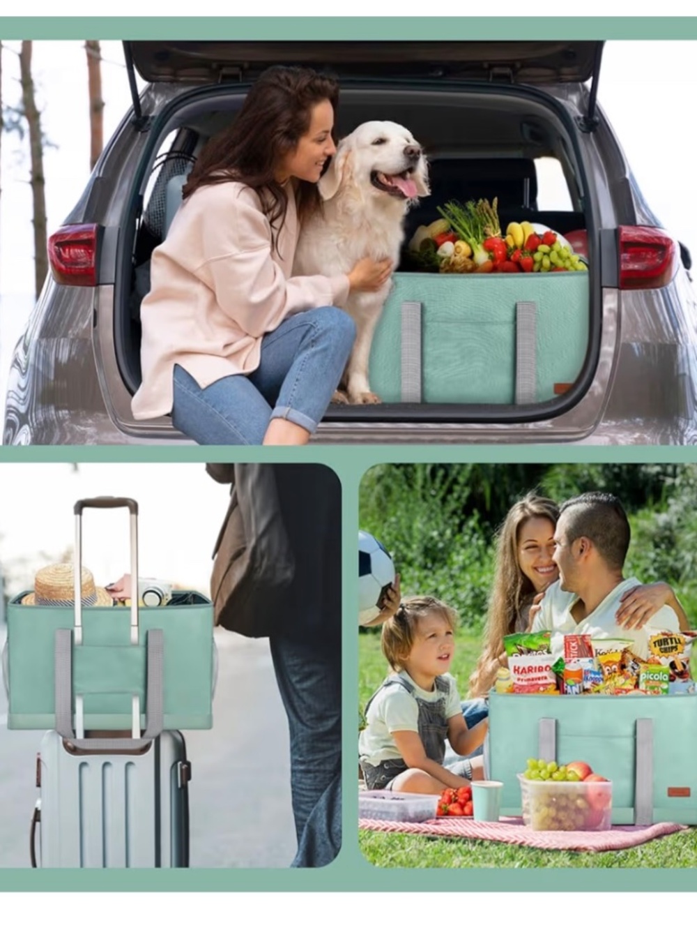 Large Tote Bag with Carrying Handles - Light Green - Picture 7 of 8